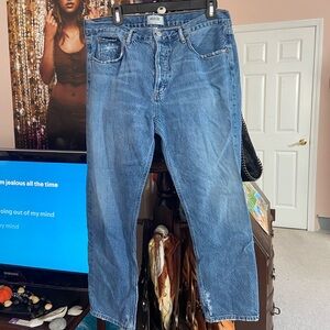 Agolde size 31 medium wash straight leg mid rise denim jeans